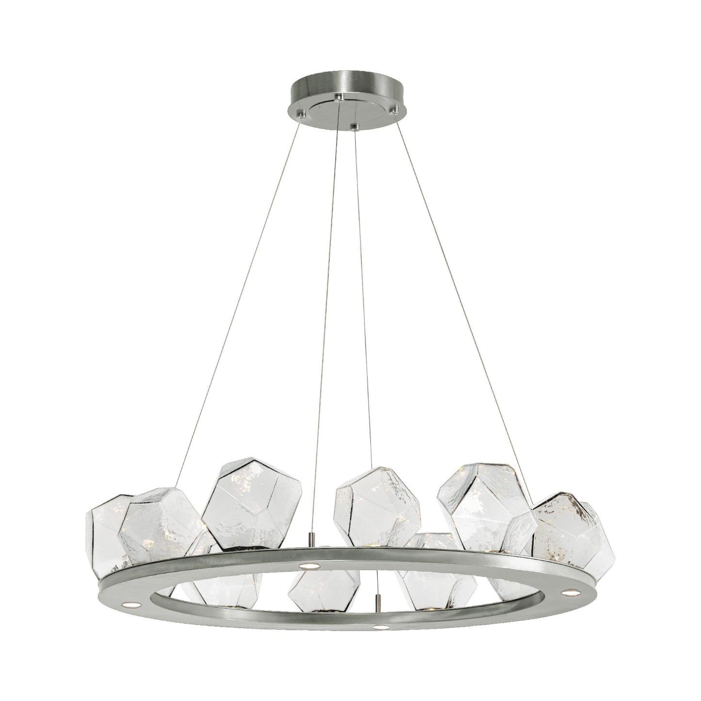 Gem Ring LED Chandelier in Metallic Beige Silver/Blown Glass Gem - Clear (37.8-Inch).