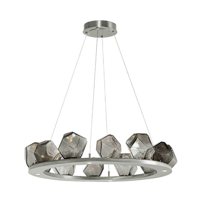 Gem Ring LED Chandelier in Metallic Beige Silver/Blown Glass Gem - Smoke (37.8-Inch).