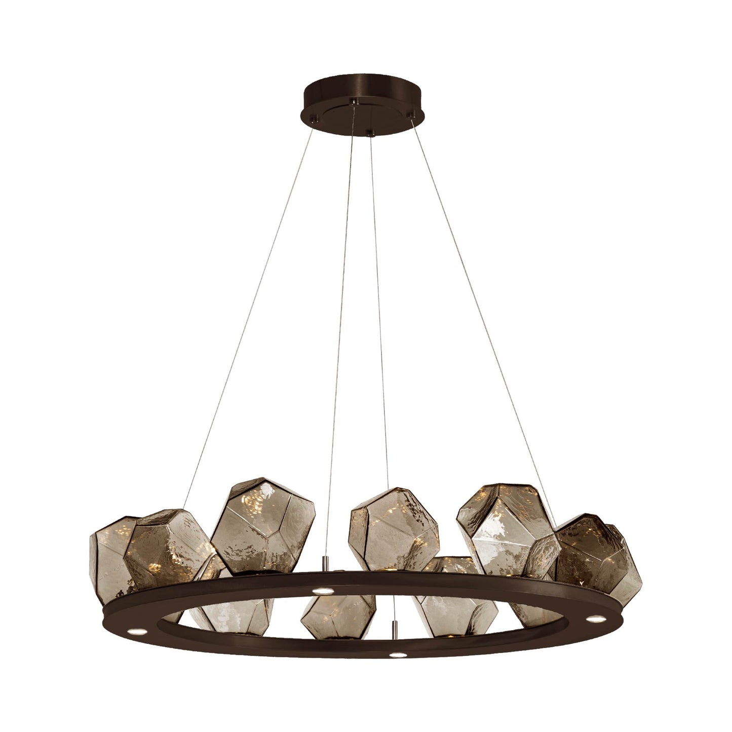 Gem Ring LED Chandelier in Flat Bronze/Blown Glass Gem - Bronze (37.8-Inch).