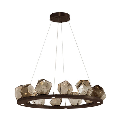 Gem Ring LED Chandelier in Flat Bronze/Blown Glass Gem - Bronze (37.8-Inch).