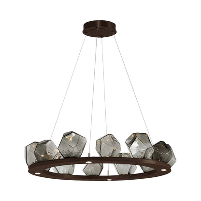 Gem Ring LED Chandelier in Flat Bronze/Blown Glass Gem - Smoke (37.8-Inch).