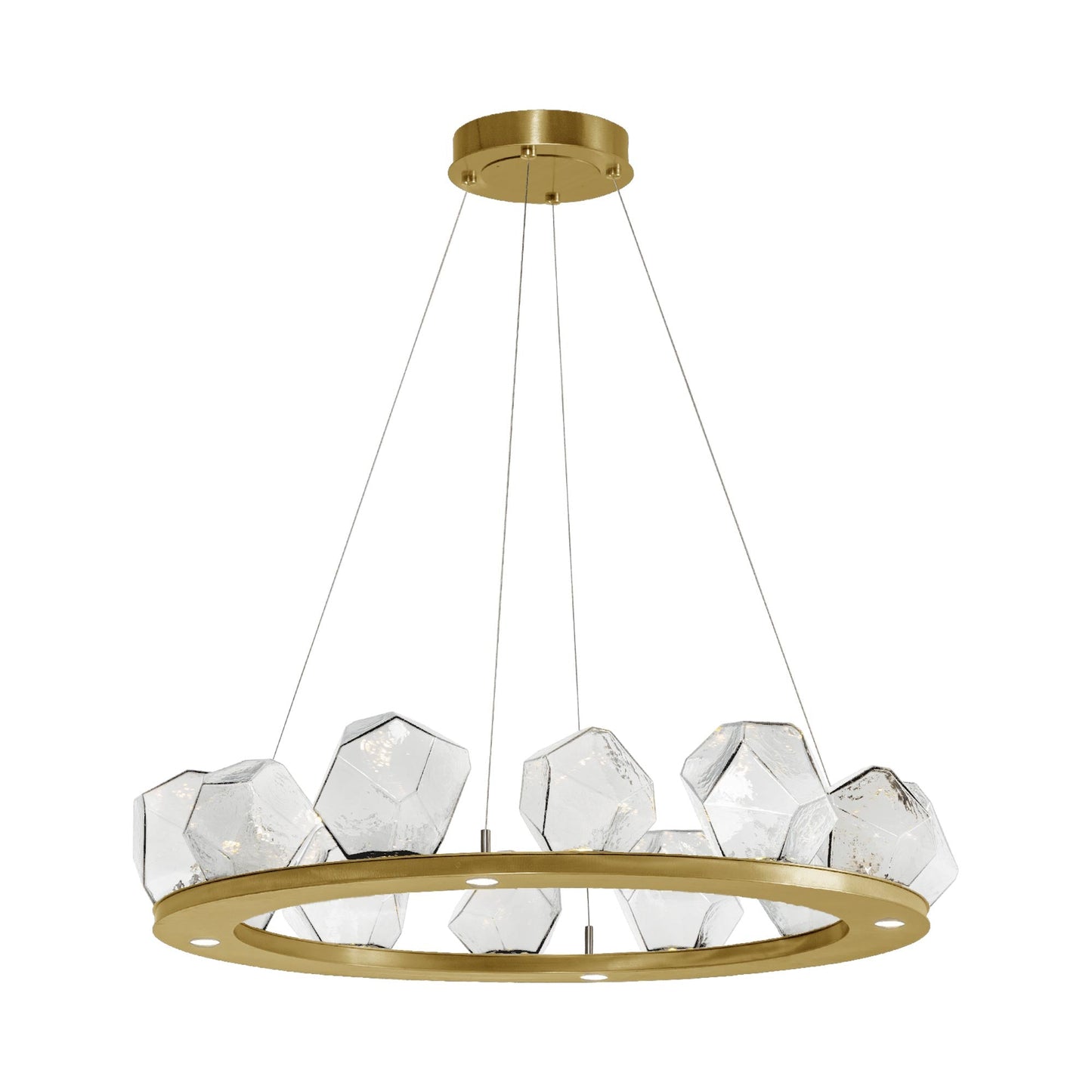 Gem Ring LED Chandelier in Gilded Brass/Blown Glass Gem - Clear (37.8-Inch).