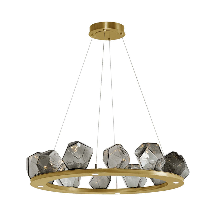 Gem Ring LED Chandelier in Gilded Brass/Blown Glass Gem - Smoke (37.8-Inch).