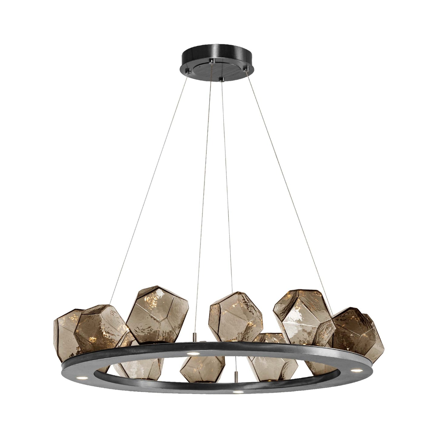 Gem Ring LED Chandelier in Gunmetal/Blown Glass Gem - Bronze (37.8-Inch).