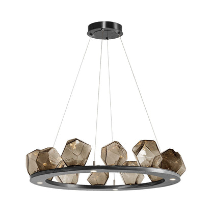 Gem Ring LED Chandelier in Gunmetal/Blown Glass Gem - Bronze (37.8-Inch).