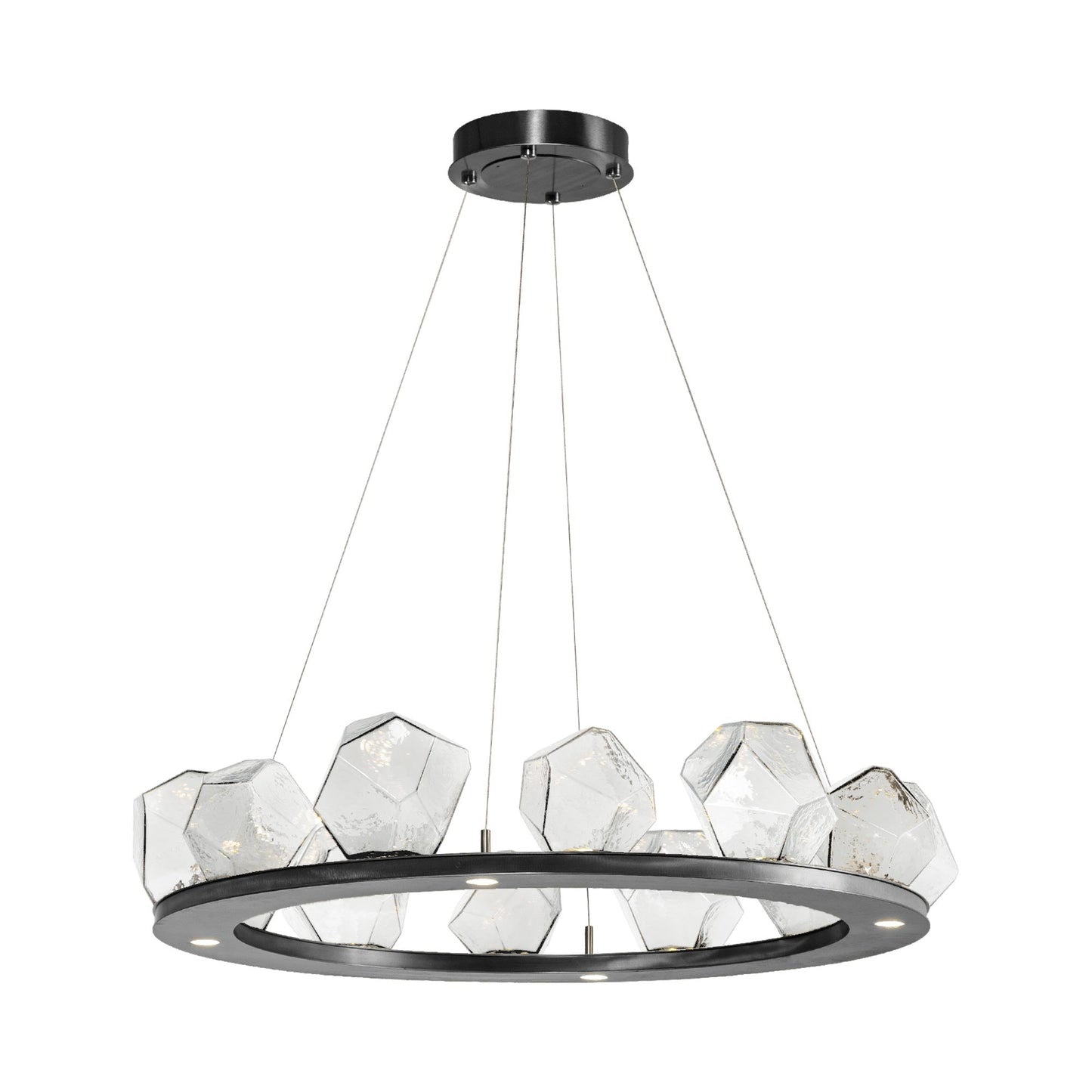 Gem Ring LED Chandelier in Gunmetal/Blown Glass Gem - Clear (37.8-Inch).