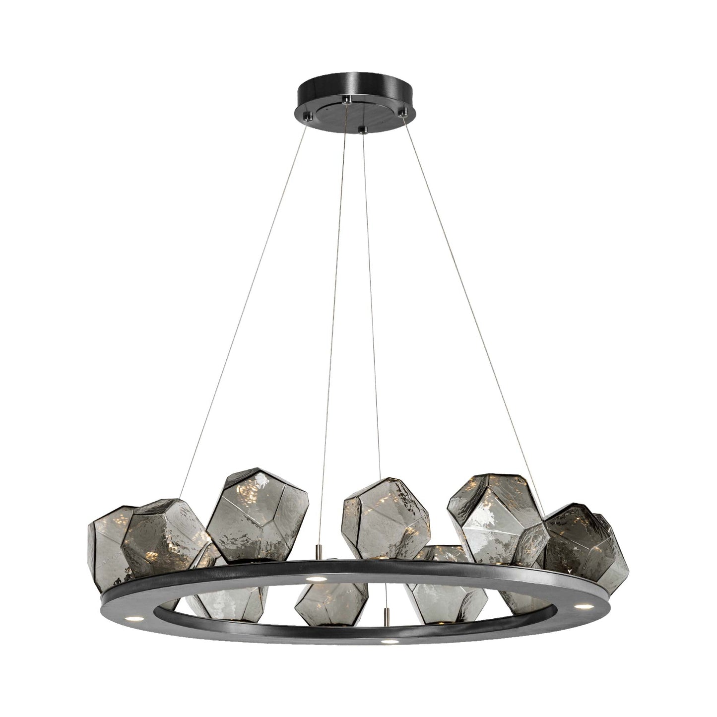 Gem Ring LED Chandelier in Gunmetal/Blown Glass Gem - Smoke (37.8-Inch).