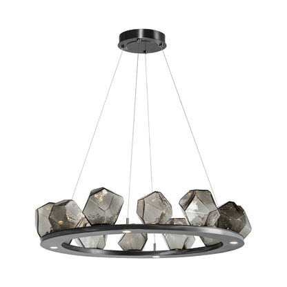 Gem Ring LED Chandelier in Gunmetal/Blown Glass Gem - Smoke (37.8-Inch).