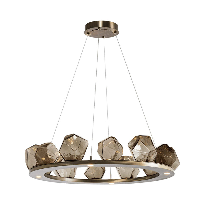 Gem Ring LED Chandelier in Heritage Brass/Blown Glass Gem - Bronze (37.8-Inch).