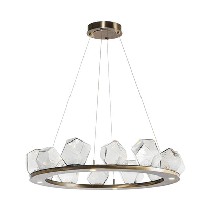 Gem Ring LED Chandelier in Heritage Brass/Blown Glass Gem - Clear (37.8-Inch).