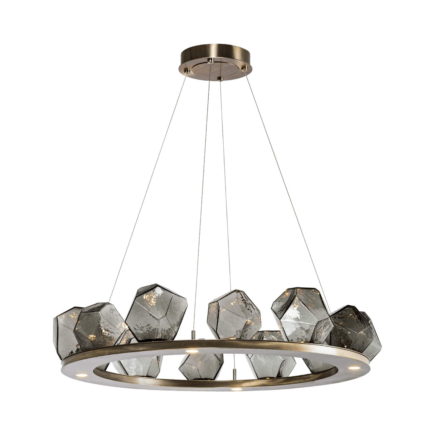 Gem Ring LED Chandelier in Heritage Brass/Blown Glass Gem - Smoke (37.8-Inch).