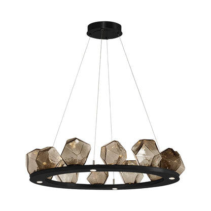 Gem Ring LED Chandelier in Matte Black/Blown Glass Gem - Bronze (37.8-Inch).