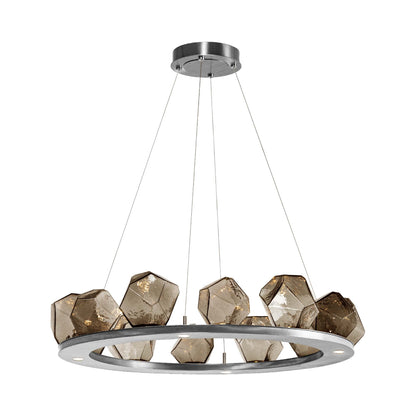 Gem Ring LED Chandelier in Satin Nickel/Blown Glass Gem - Bronze (37.8-Inch).