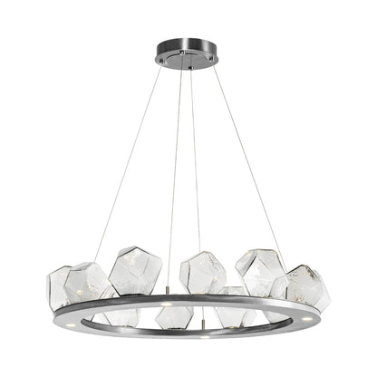 Gem Ring LED Chandelier in Satin Nickel/Blown Glass Gem - Clear (37.8-Inch).