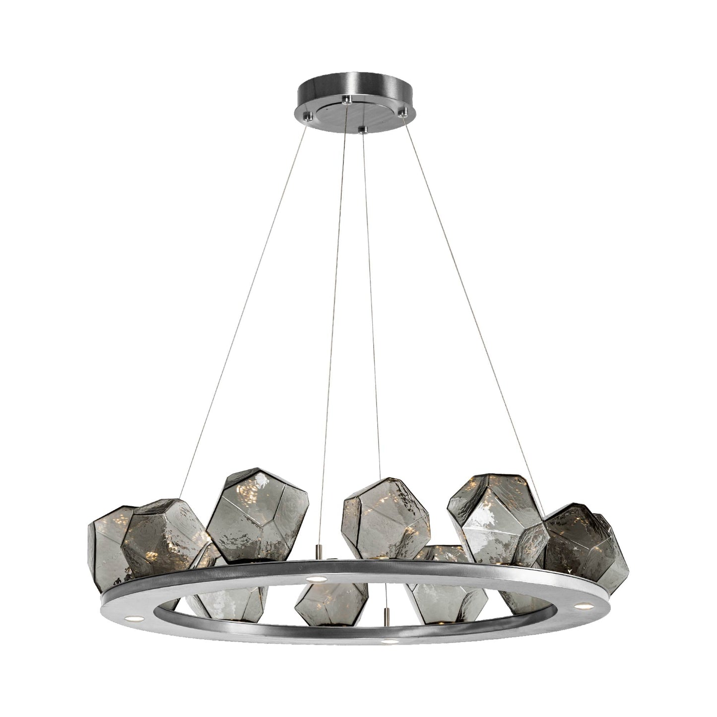 Gem Ring LED Chandelier in Satin Nickel/Blown Glass Gem - Smoke (37.8-Inch).