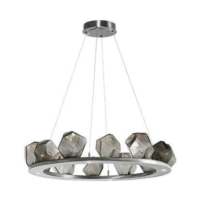 Gem Ring LED Chandelier in Satin Nickel/Blown Glass Gem - Smoke (37.8-Inch).