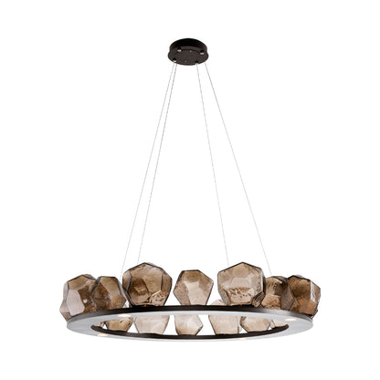 Gem Ring LED Chandelier in Flat Bronze/Blown Glass Gem - Bronze (48.7-Inch).