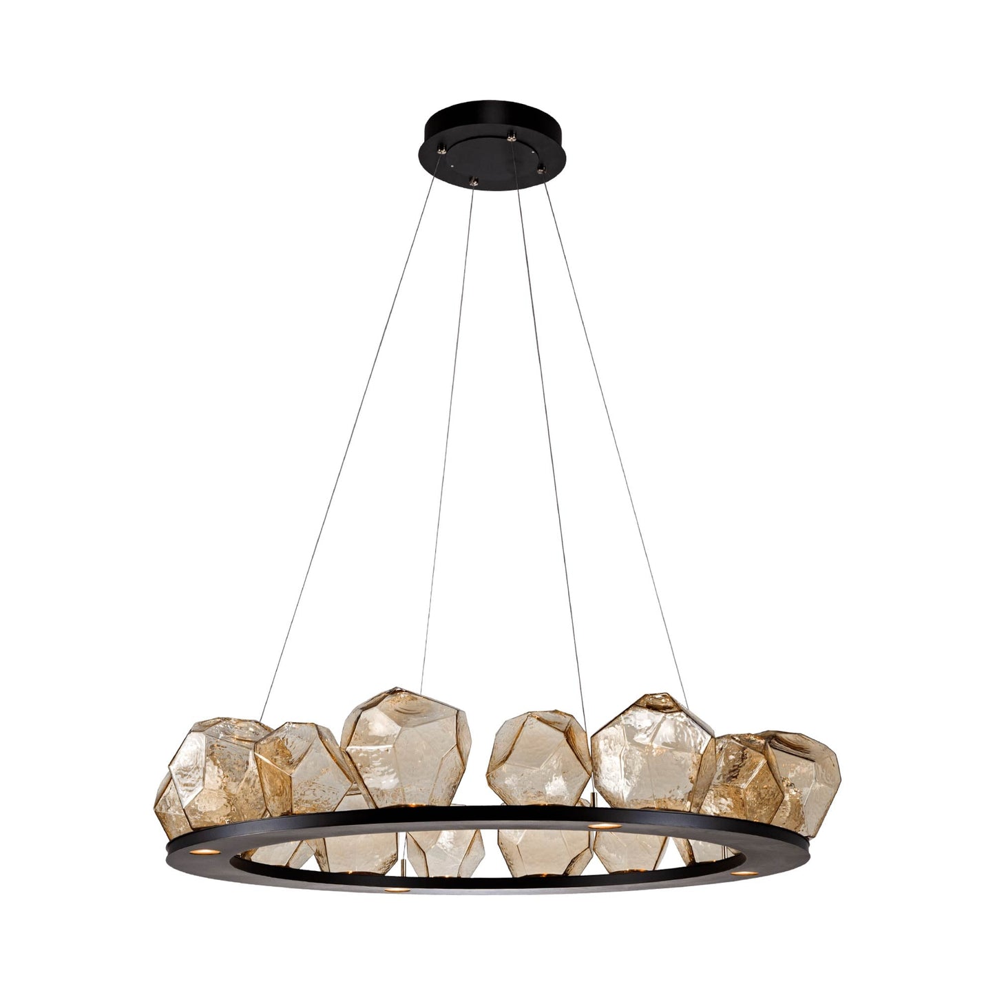 Gem Ring LED Chandelier in Matte Black/Blown Glass Gem - Amber (48.7-Inch).