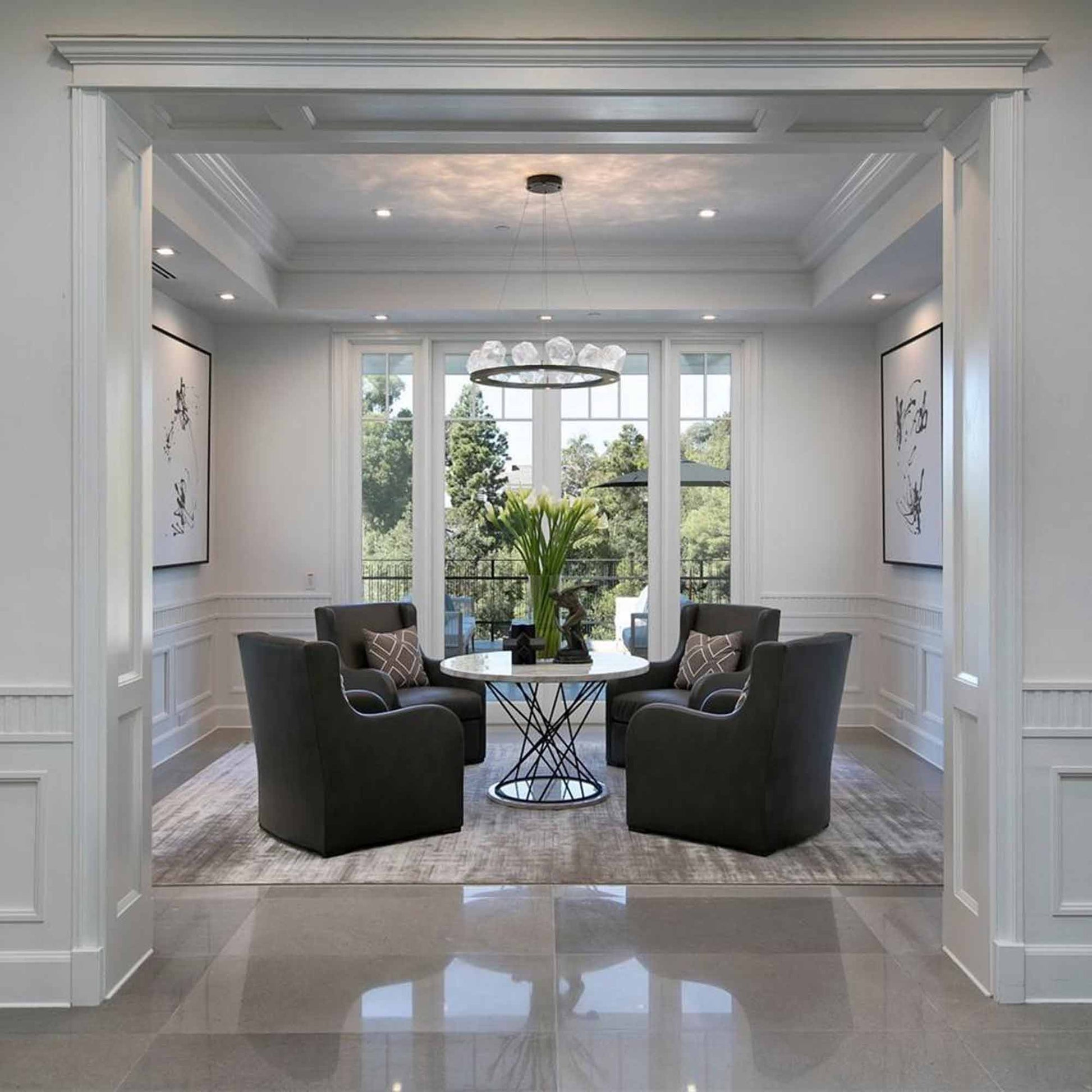 Gem Ring LED Chandelier in living room.