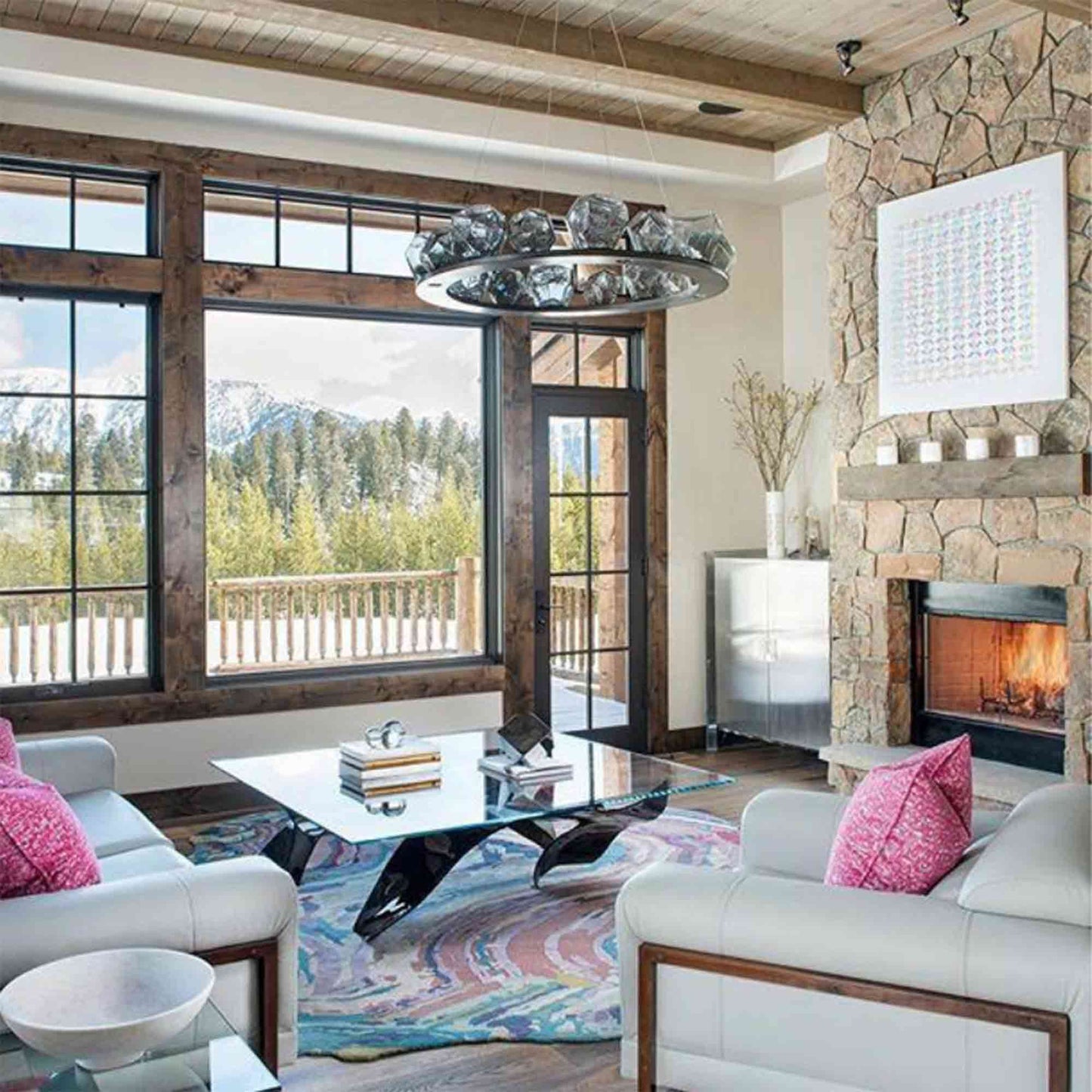 Gem Ring LED Chandelier in living room.