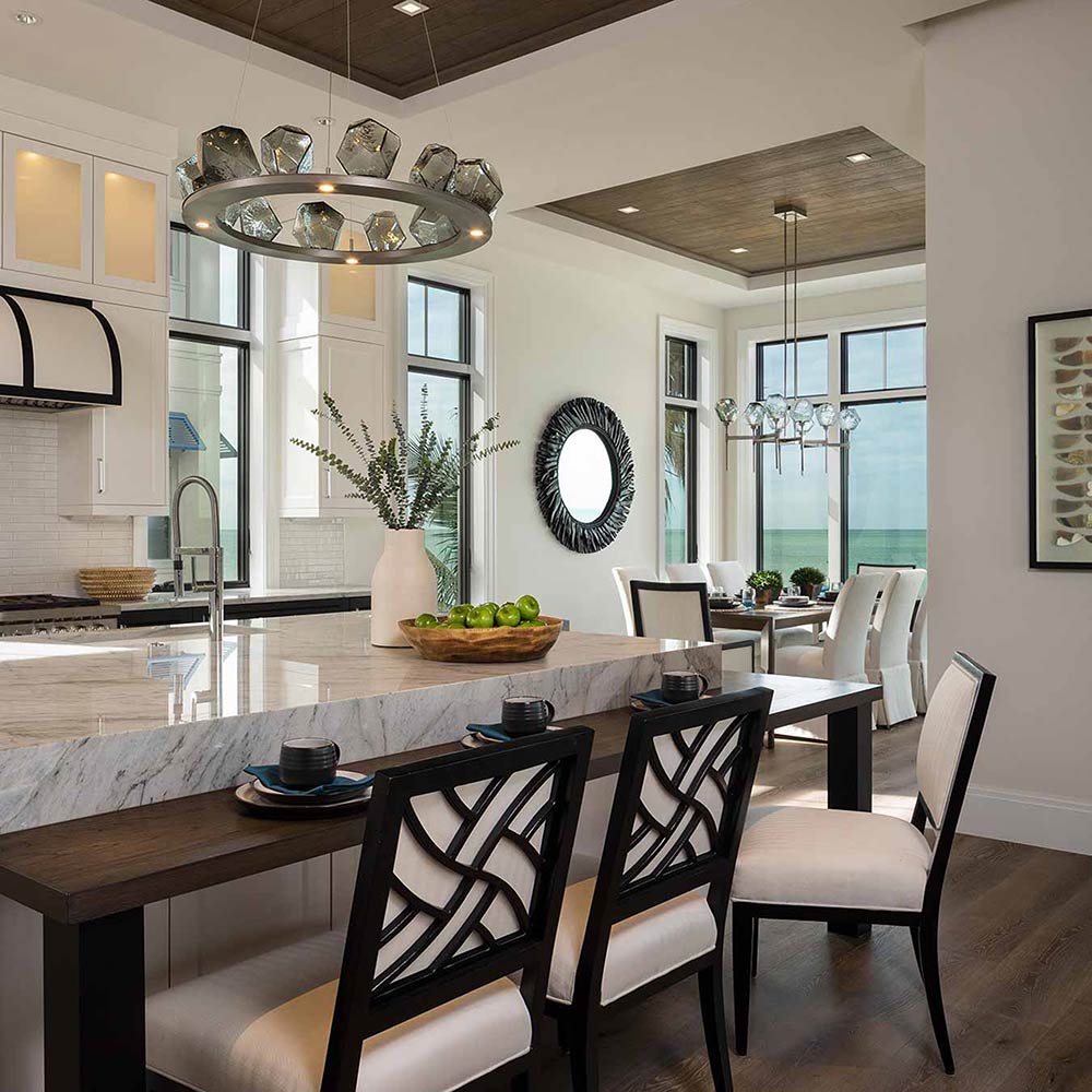 Gem Ring LED Chandelier in dining room.