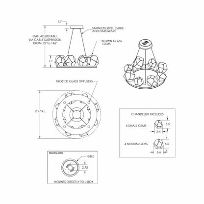 Gem Ring LED Chandelier - line drawing.