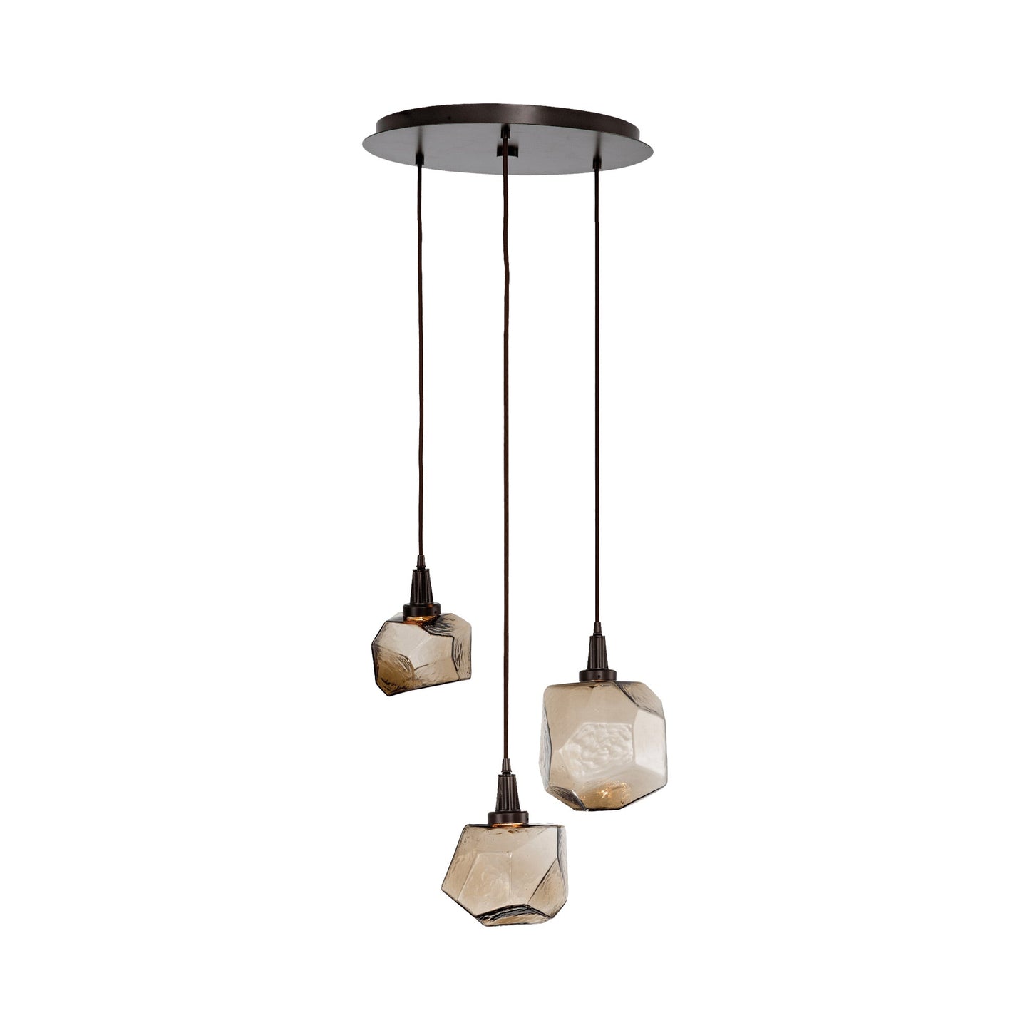 Gem Round LED Multi Light Pendant Light in Flat Bronze/Blown Glass Gem - Bronze (3-Light).