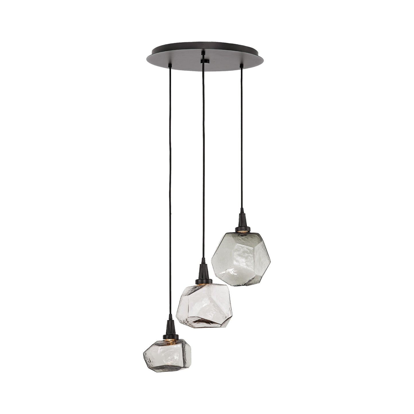 Gem Round LED Multi Light Pendant Light in Matte Black/Blown Glass Gem - Smoke (3-Light).