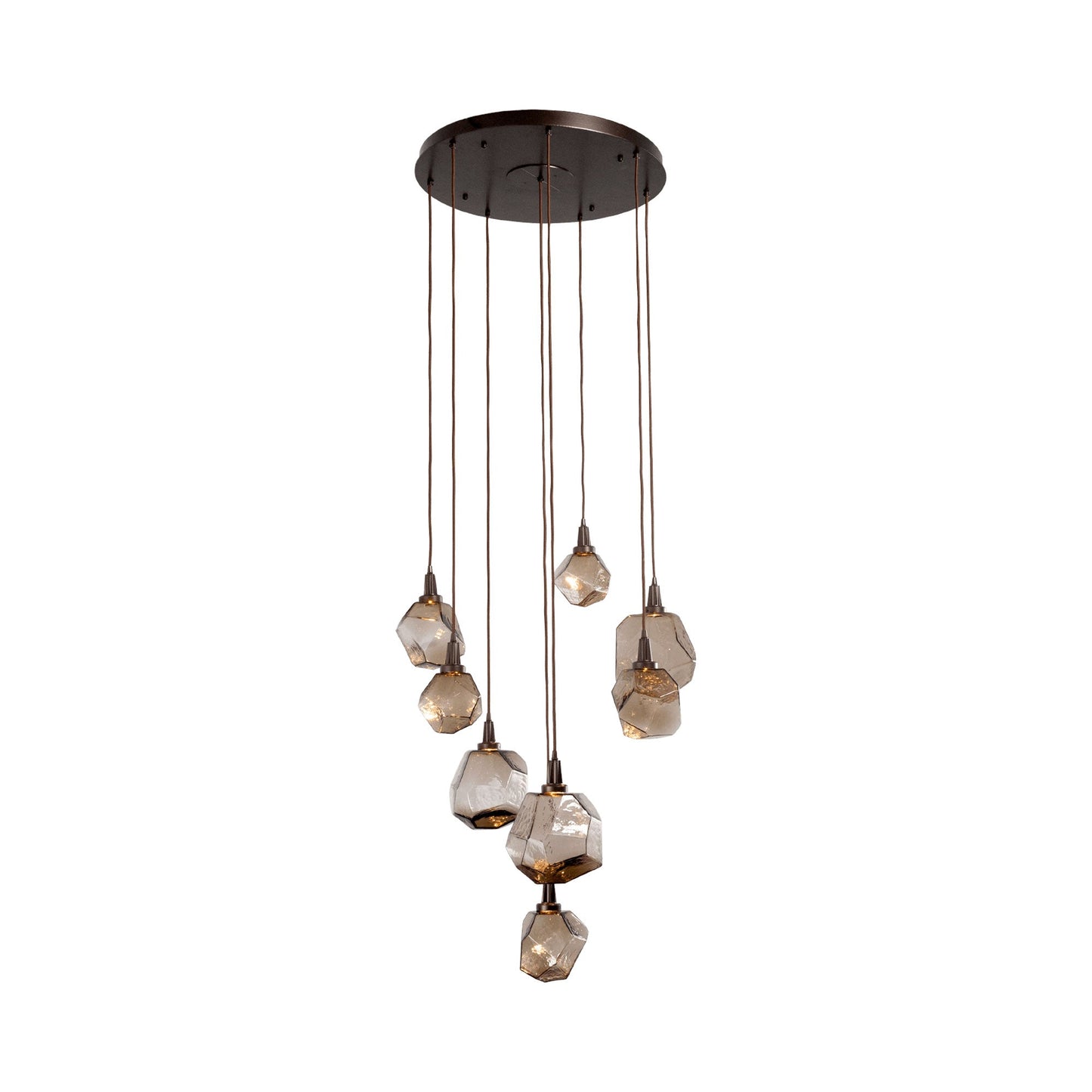 Gem Round LED Multi Light Pendant Light in Flat Bronze/Blown Glass Gem - Bronze (8-Light).