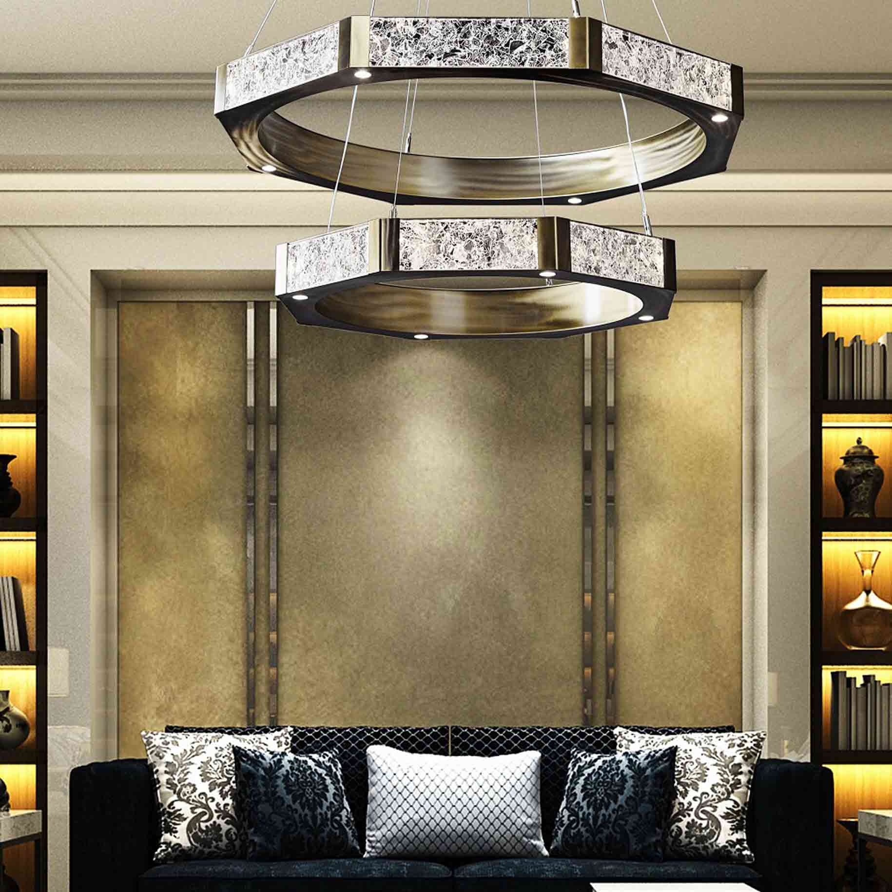 Glacier Double Tier LED Chandelier in living room.