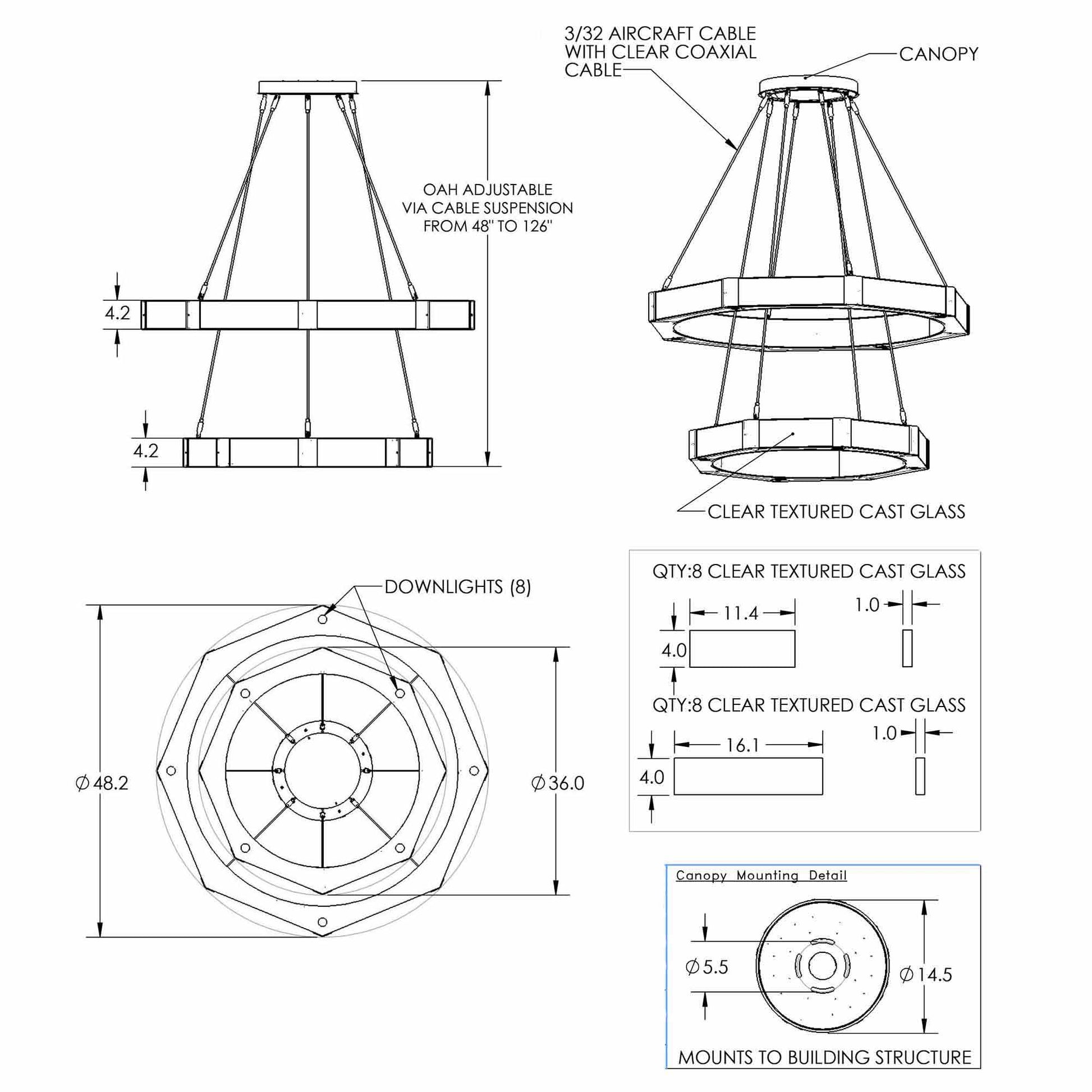 Glacier Double Tier LED Chandelier - line drawing.