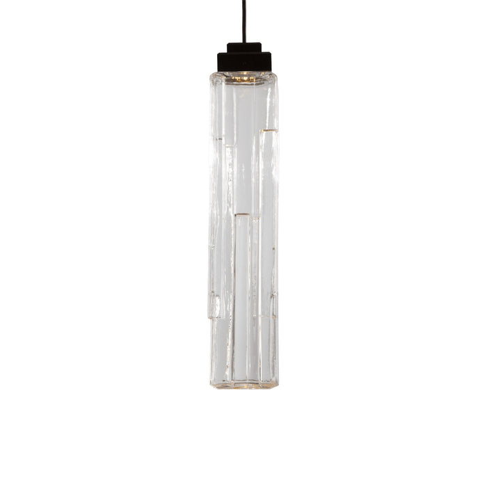 Ledgestone LED Pendant Light in Matte Black/Clear Glass.