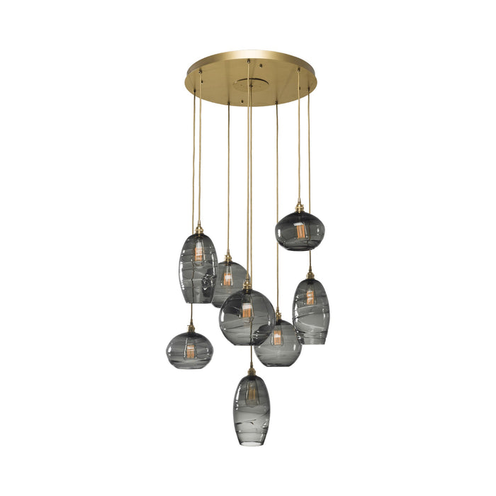 Misto Round Multi Light Pendant Light in Gilded Brass/Smoke Glass (8-Light).