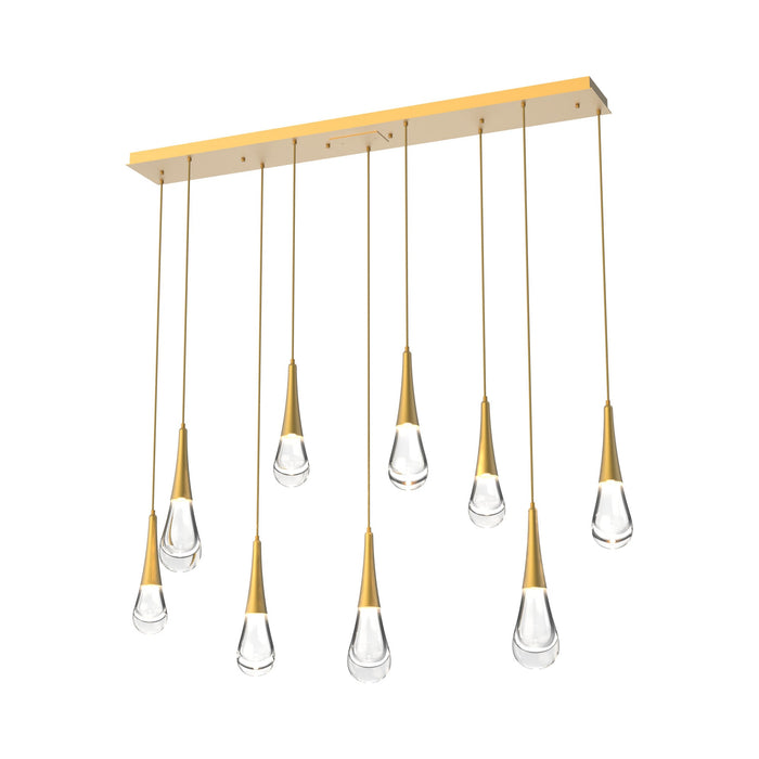 Raindrop LED Linear Pendant Light in Gilded Brass (9-Light).