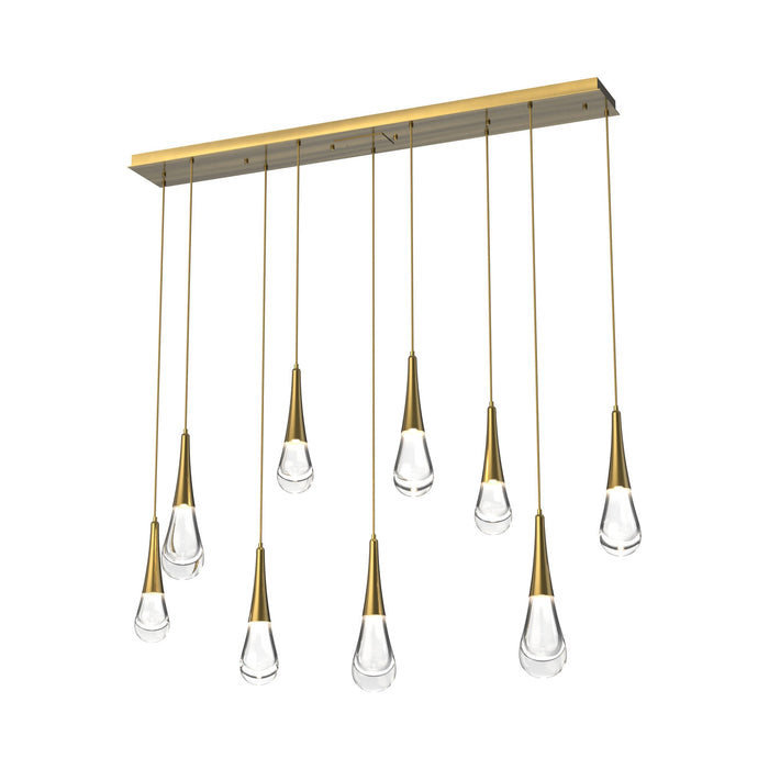 Raindrop LED Linear Pendant Light in Heritage Brass (9-Light).