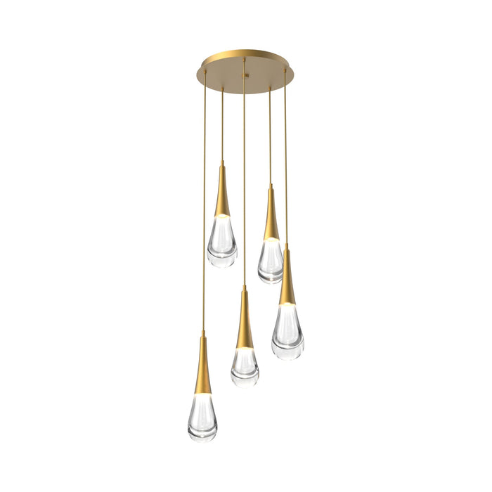 Raindrop LED Multi Light Pendant Light in Gilded Brass (5-Light).