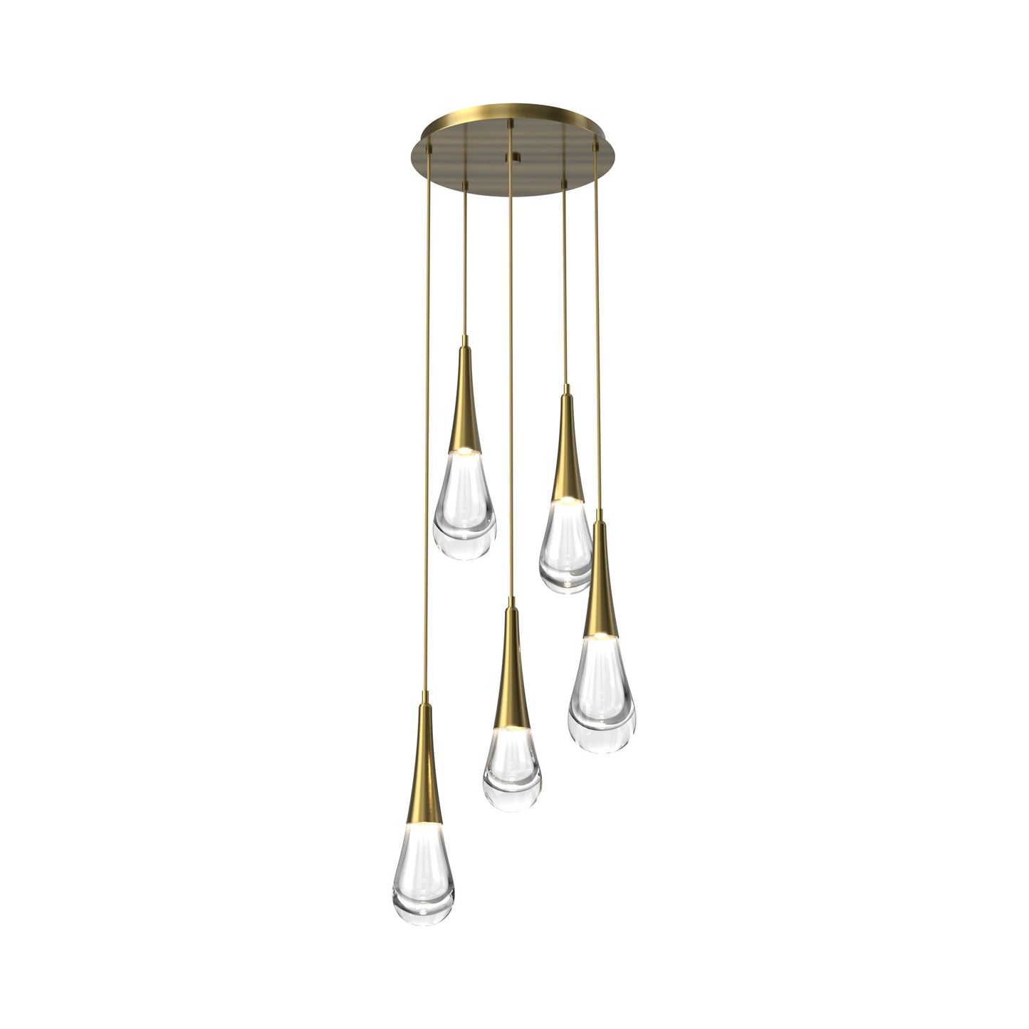 Raindrop LED Multi Light Pendant Light in Heritage Brass (5-Light).