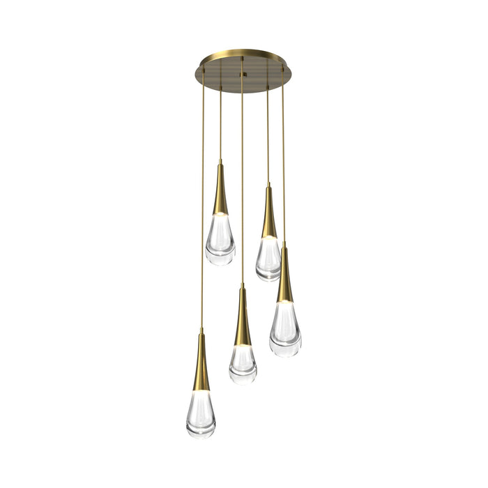 Raindrop LED Multi Light Pendant Light in Heritage Brass (5-Light).