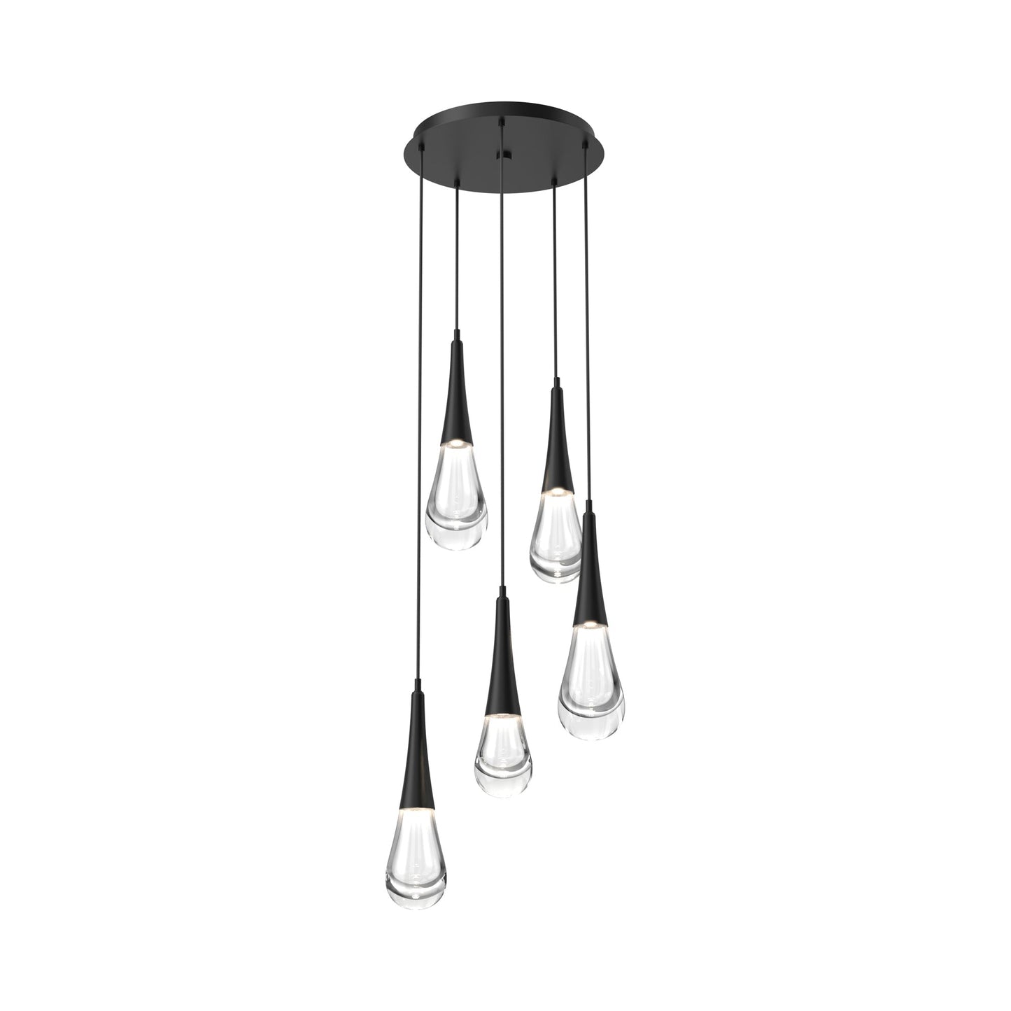 Raindrop LED Multi Light Pendant Light in Matte Black (5-Light).