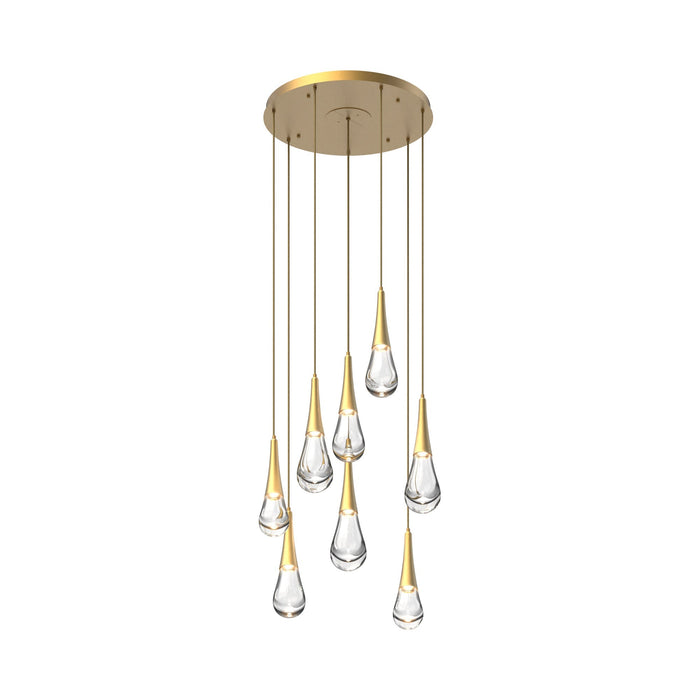Raindrop LED Multi Light Pendant Light in Gilded Brass (8-Light).