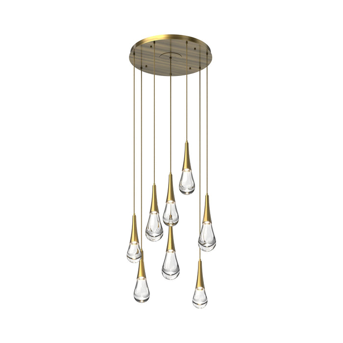 Raindrop LED Multi Light Pendant Light in Heritage Brass (8-Light).
