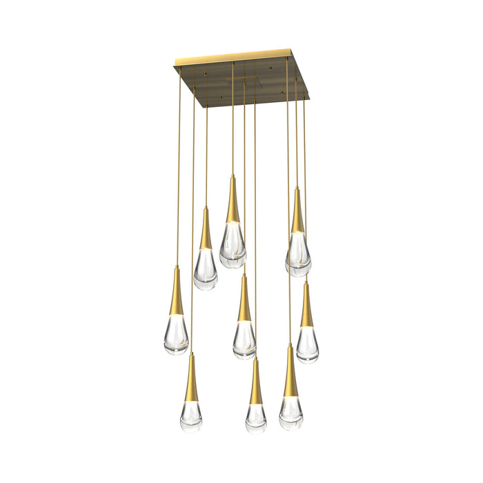 Raindrop LED Multi Light Pendant Light in Heritage Brass (9-Light).
