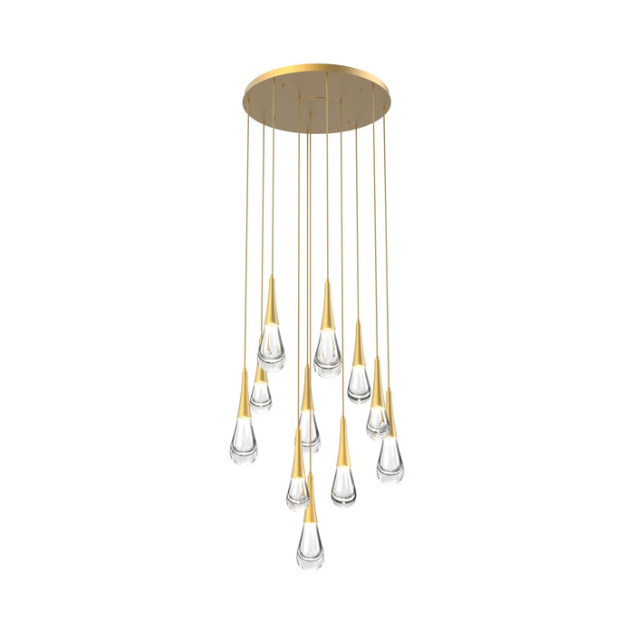 Raindrop LED Multi Light Pendant Light in Gilded Brass (11-Light).