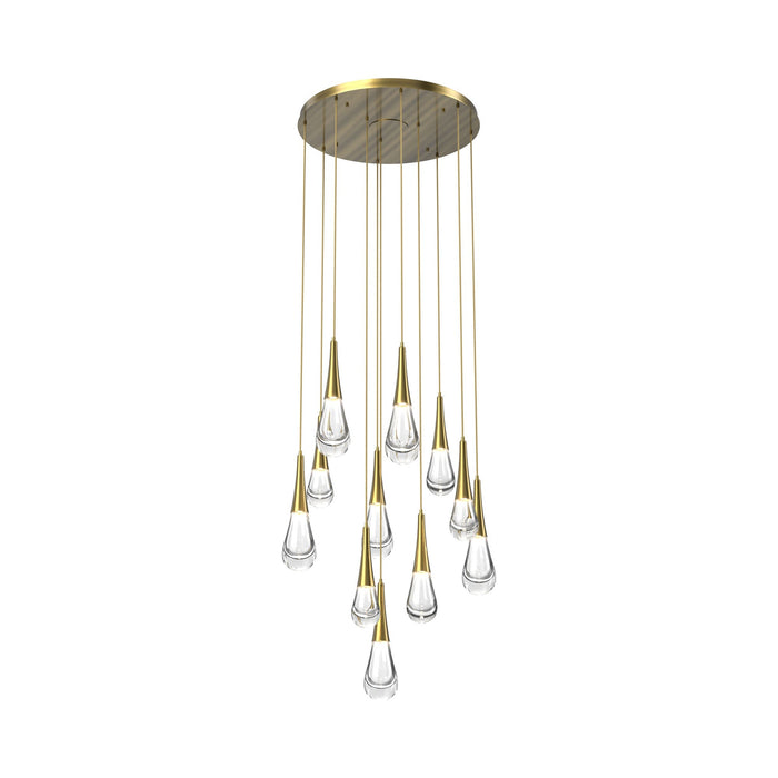 Raindrop LED Multi Light Pendant Light in Heritage Brass (11-Light).