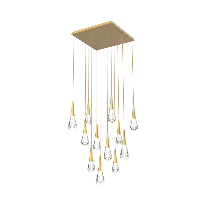 Raindrop LED Multi Light Pendant Light in Gilded Brass (12-Light).