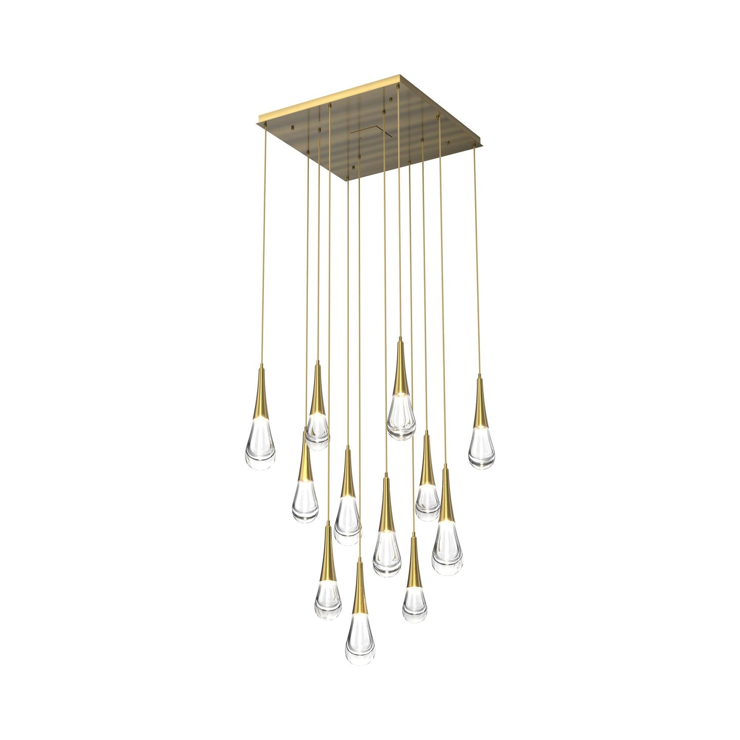 Raindrop LED Multi Light Pendant Light in Heritage Brass (12-Light).