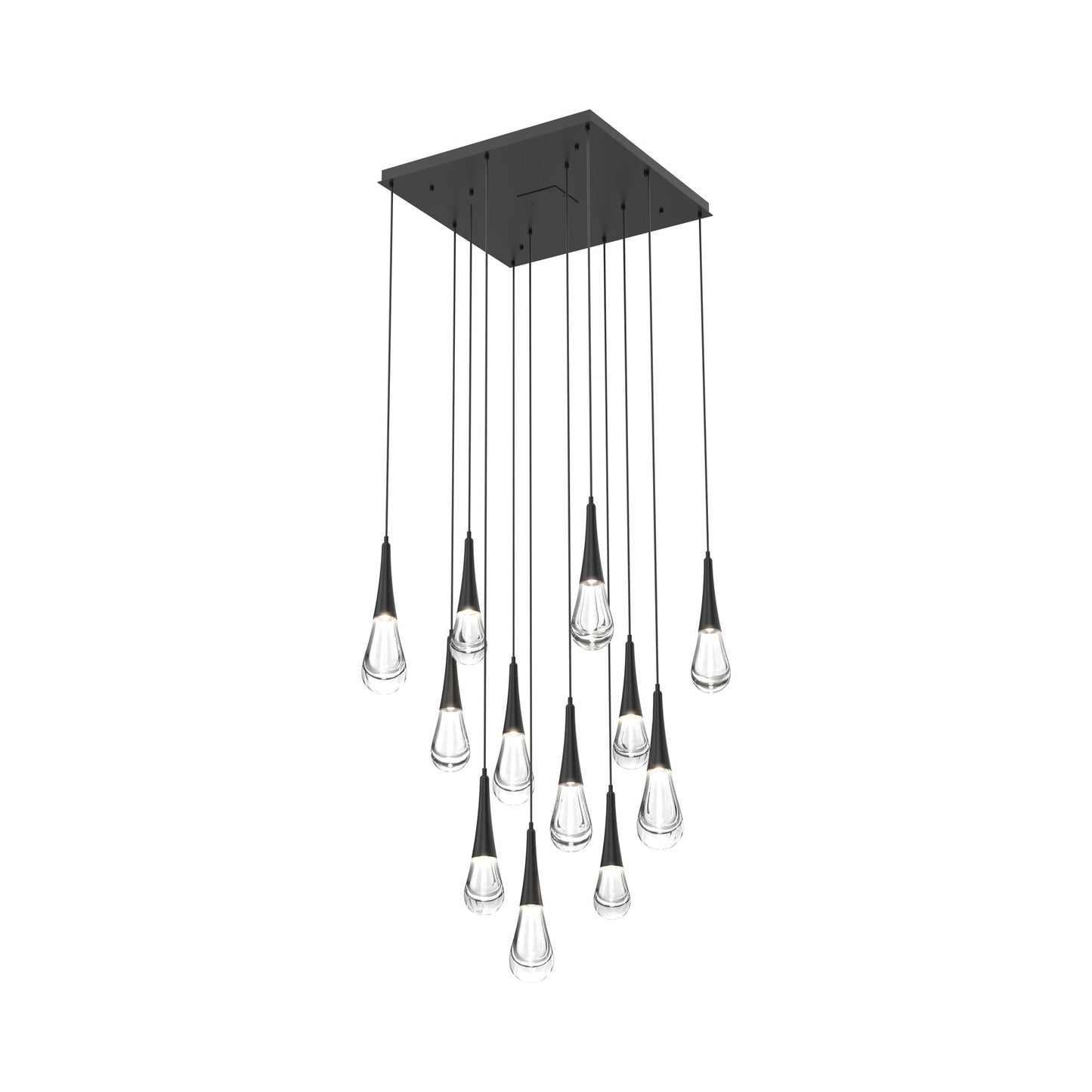 Raindrop LED Multi Light Pendant Light in Matte Black (12-Light).