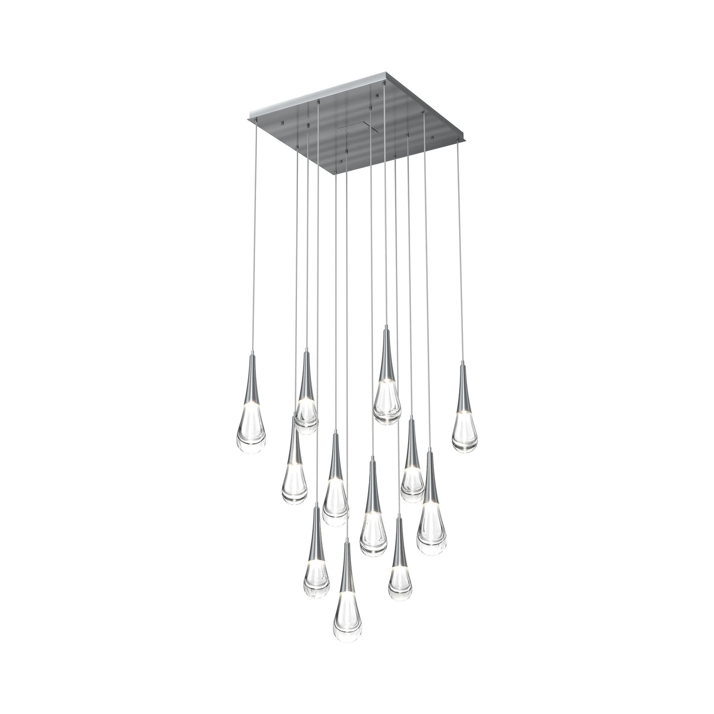 Raindrop LED Multi Light Pendant Light in Satin Nickel (12-Light).