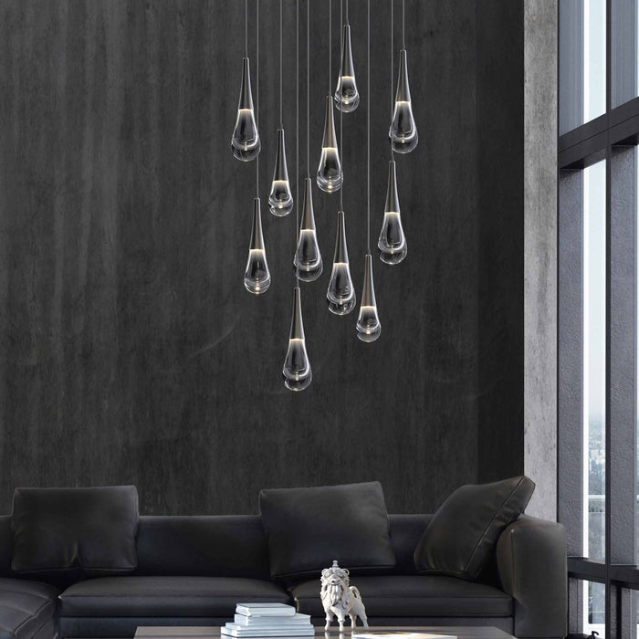 Raindrop LED Multi Light Pendant Light in living room.