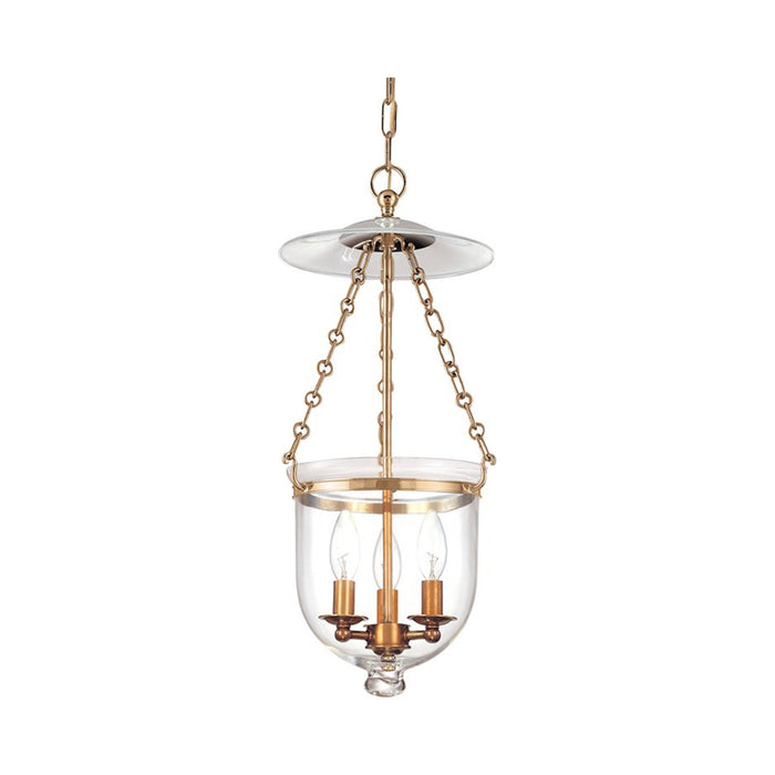 Hampton Pendant Light in Small/Aged Brass/Clear.